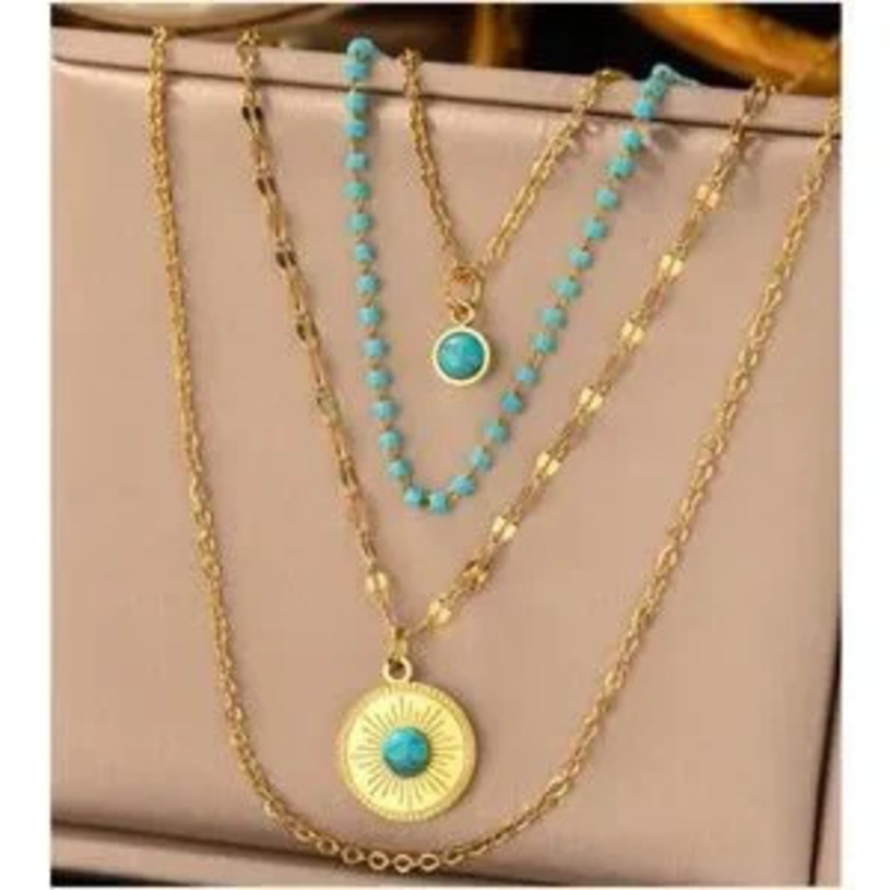 Dainty 18k gold plated Titanium Steel Turquoise Multilayer Necklace